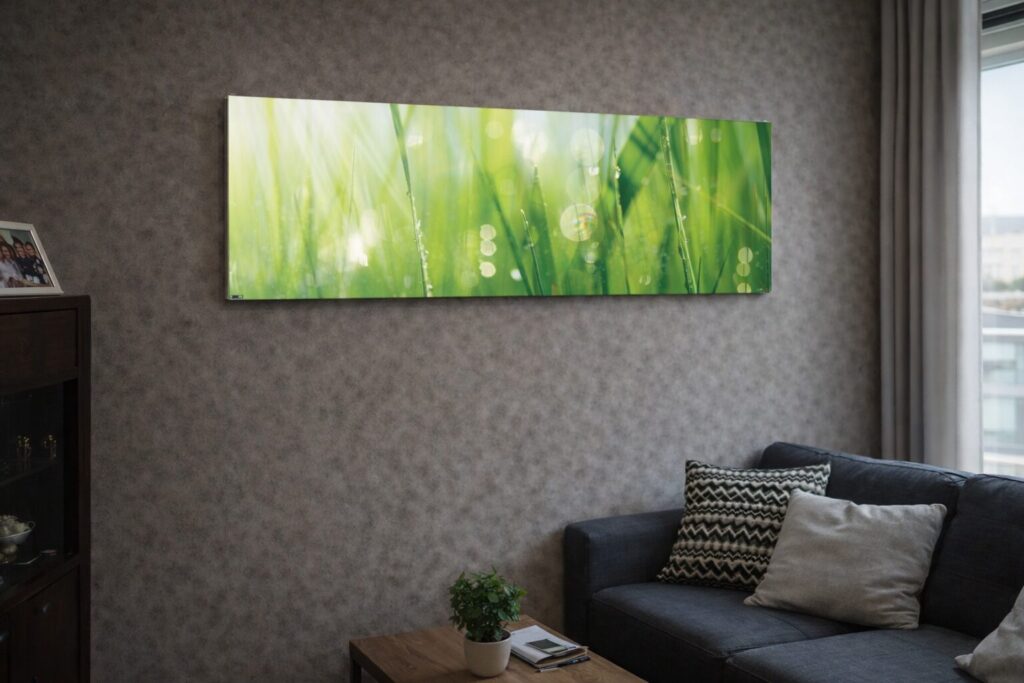 Küttepaneel rohulibledega elutoa seinal