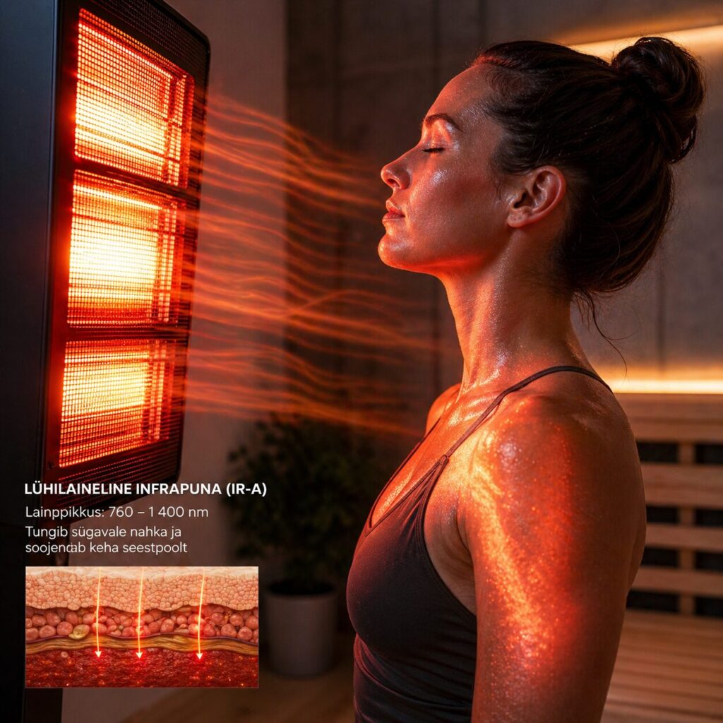 Lühilaineline infrapuna (IR-A) väga intensiivne tungib sügavamale naha sisse kasutatakse näiteks: tööstuses infrapunasaunades